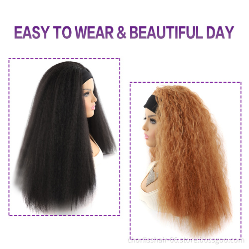 Wholesale Light Blonde Black Burgundy Long Straight Scarf Colorful Turban Wigs Cheap Heat Resistant Synthetic Headband Hair Wigs